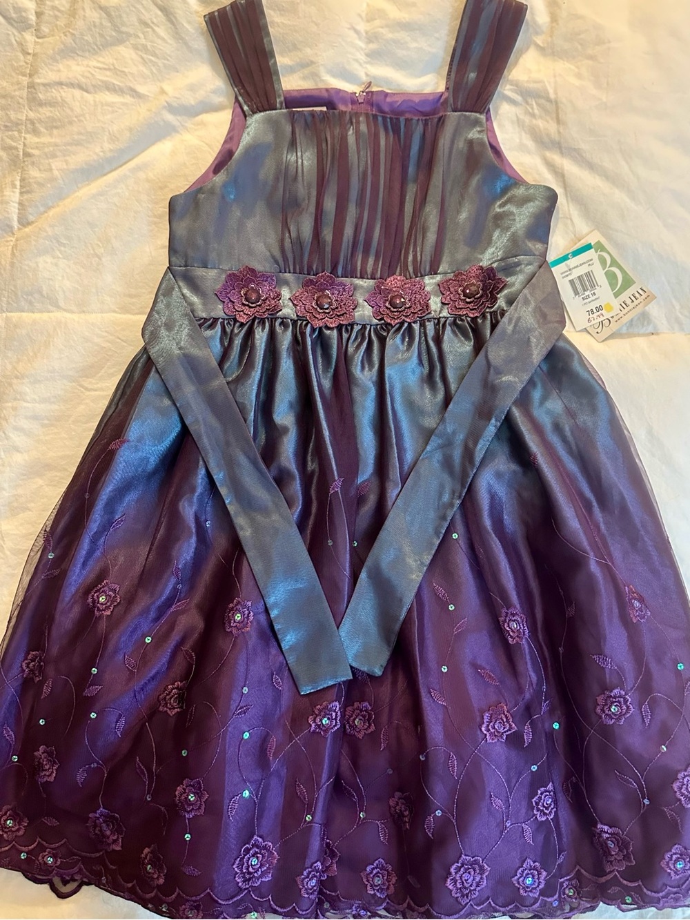 Bonnie Jean Purple Floral Embroidered Party Dress